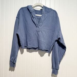 Aerie Blue Cropped Hoodie Open Neck Size XS